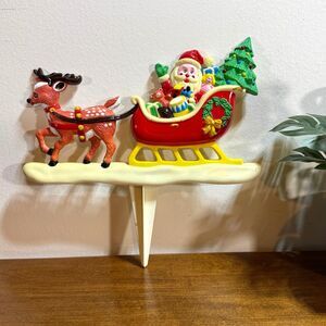 Vintage Santa Sleigh & Reindeer Plastic Blow Mold Yard Stake Christmas Decor